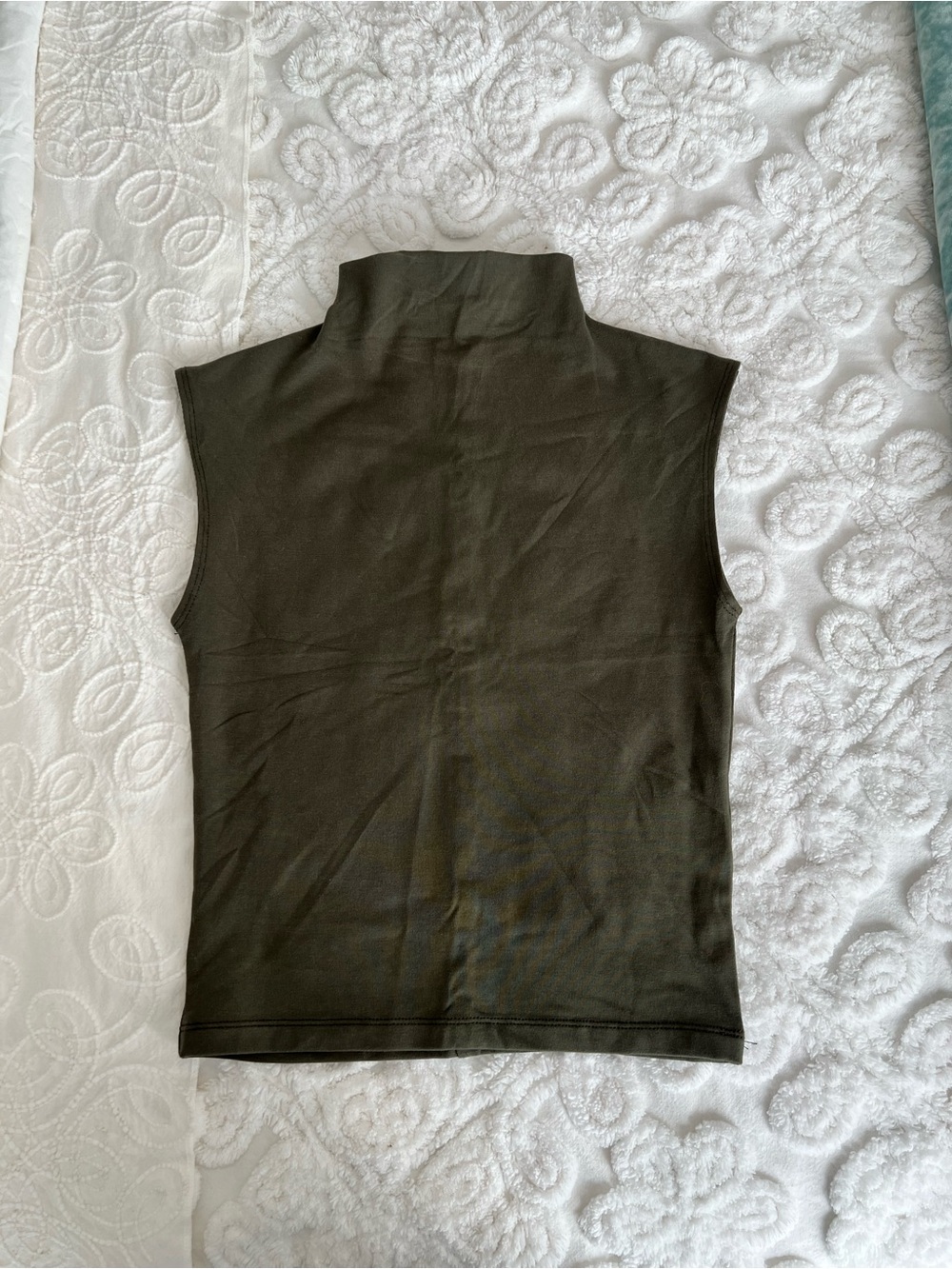 Madewell Olive Green Funnelneck Cropped Muscle Tee